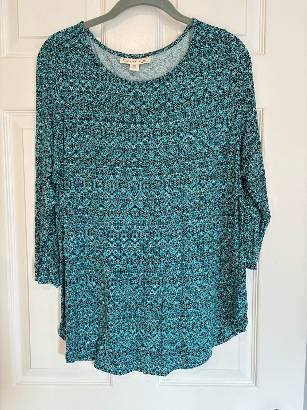 Emaline Teal Patterned Scoop Neck Top Petite XL